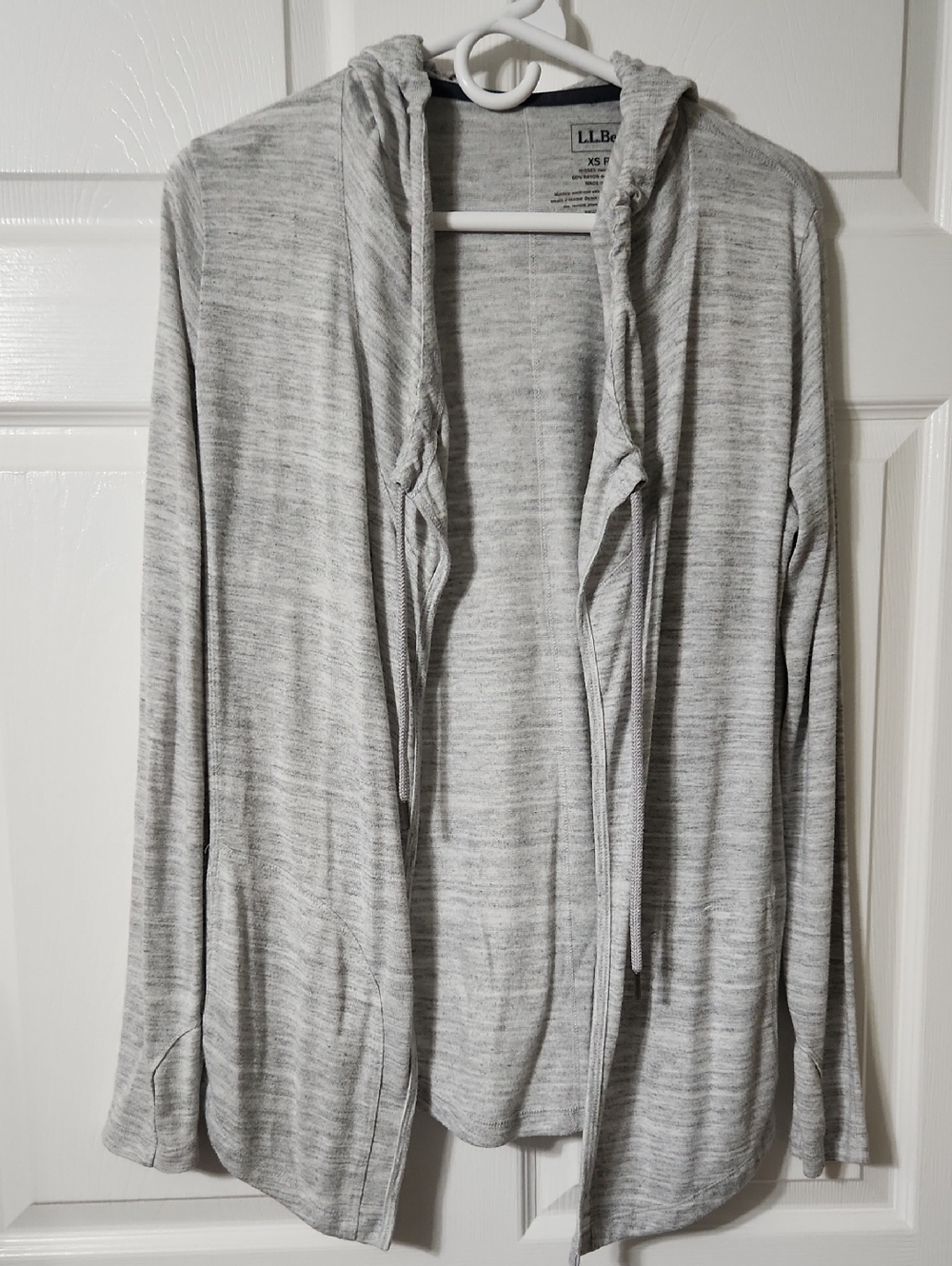 L.L. Bean Heathered Gray Open Front W/tie Hoodie Relaxed Style, Oversized XS